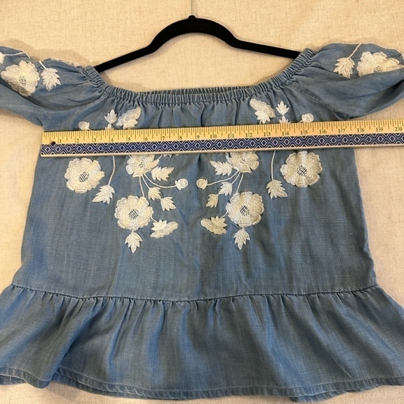 Blue Embroidered Off the Shoulder Top XS - Picture 6 of 8